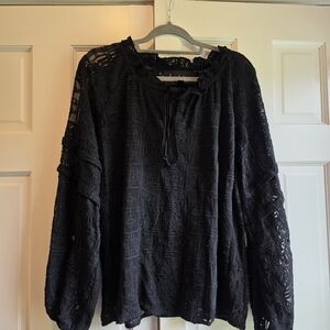 NWOT Nicole Miller Black Lace Peasant Top -  Size Medium